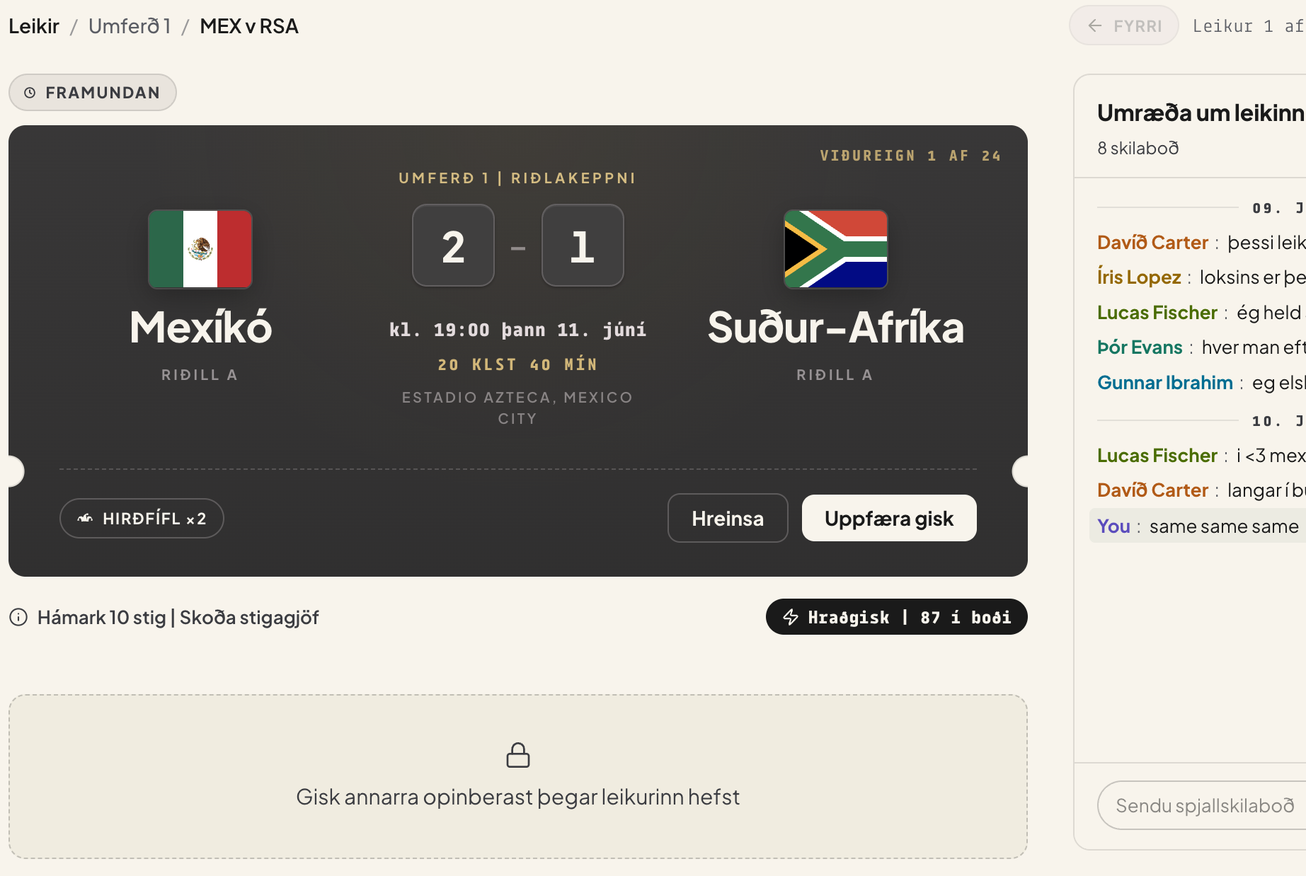 Skjáskot af leikspá á /matches/[matchId]